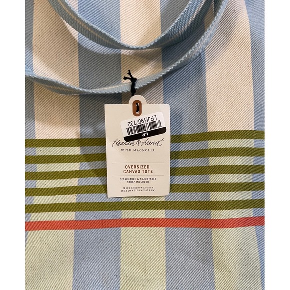 MAGNOLIA Large Canvas Tote Bag Cross Nautical Blue Stripe Farmhouse Beach Travel - Picture 9 of 11
